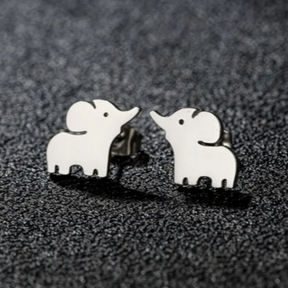 Happy Elephant Stainless Steal Stud Earrings NWT